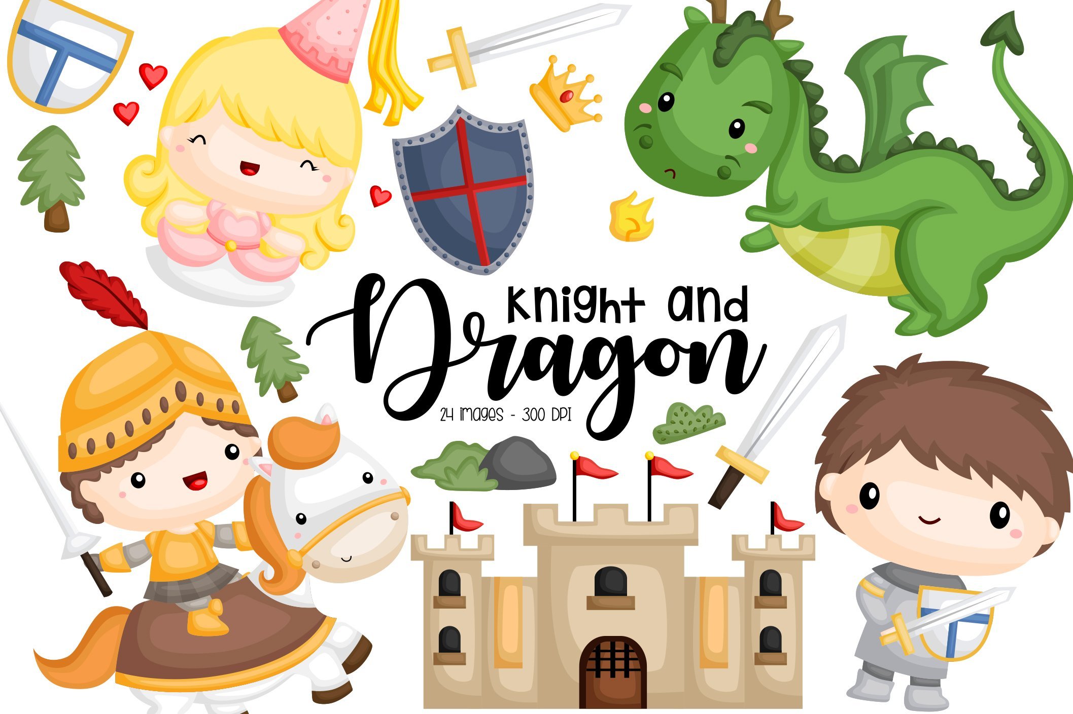 Knight, Princess, andDragon Clipart cover image.