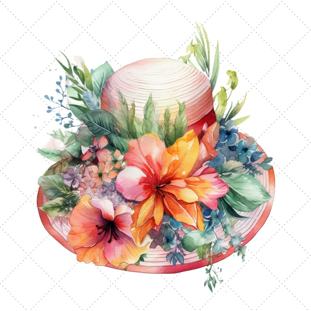 Watercolor Spring hat Floral Clipart Bundle - MasterBundles