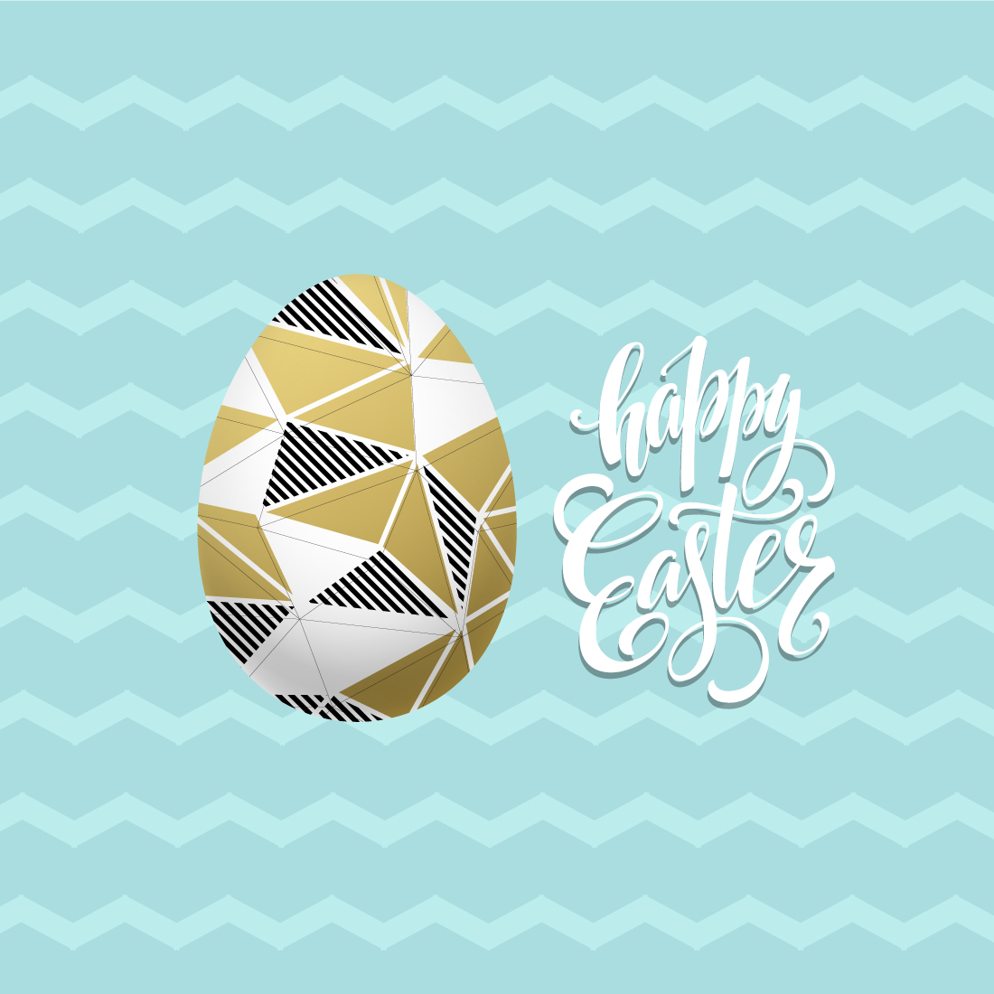 Happy easter card with an egg on a blue background.