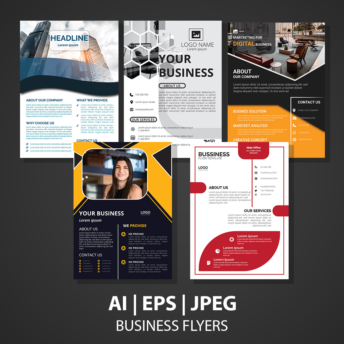 5 Corporate Business Flyer Templates preview image.