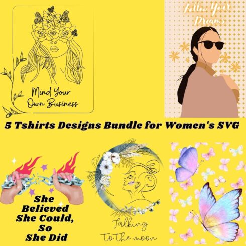 5 Tshirts Designs Bundle for Women's SVG cover image.