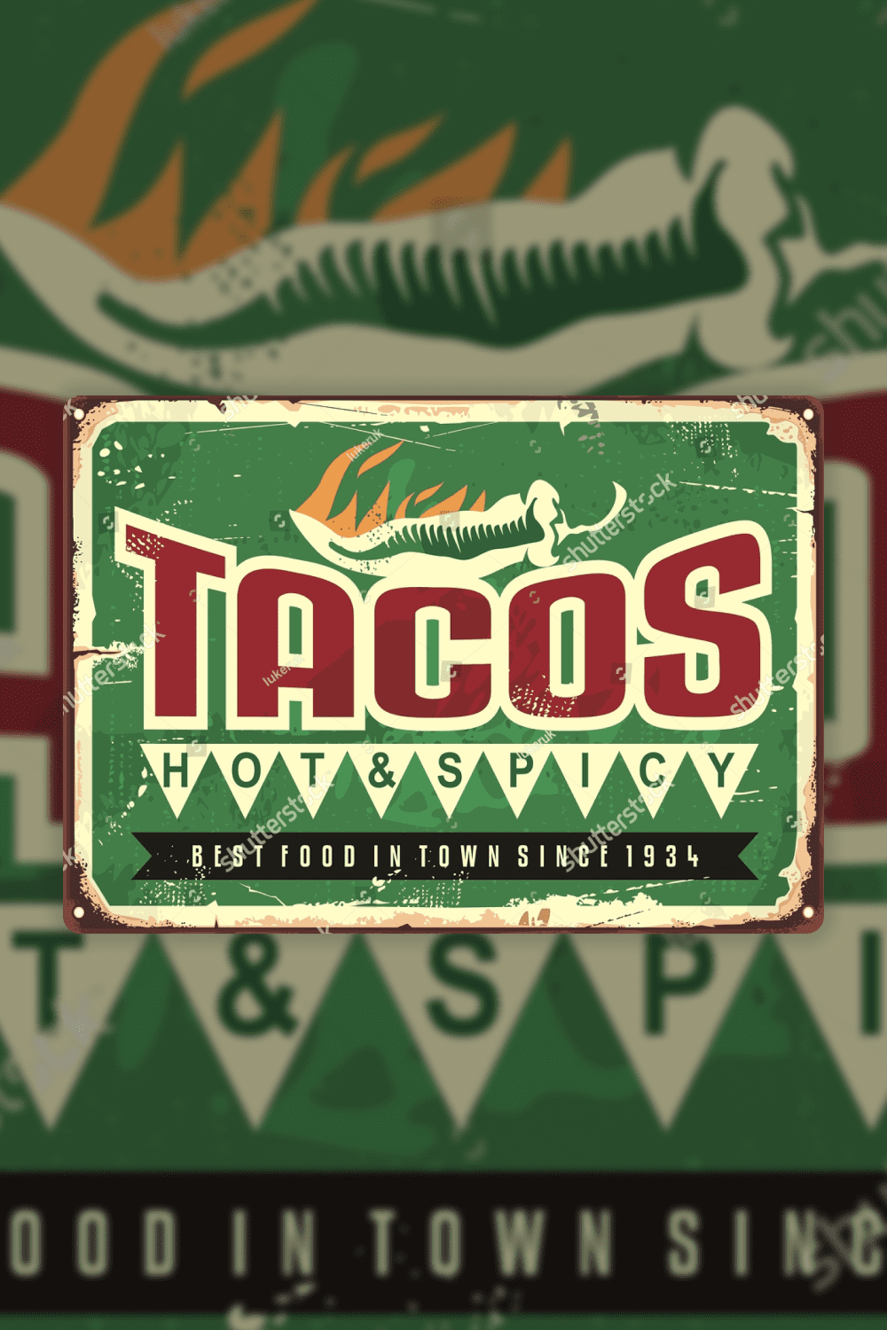 retro sign template for traditional taco meal in Mexican restaurants.