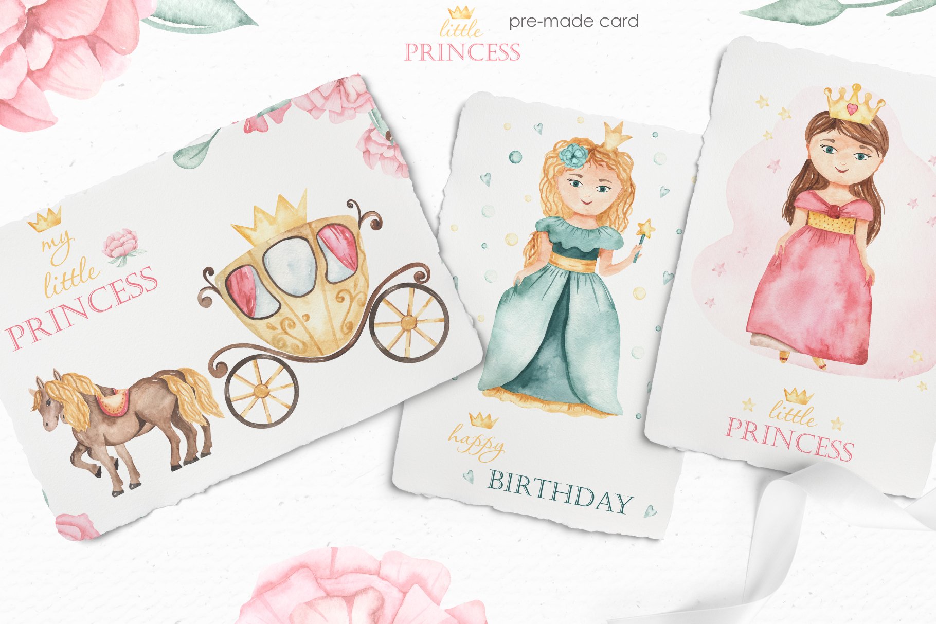5 watercolor little princess childrens collection premade card 830