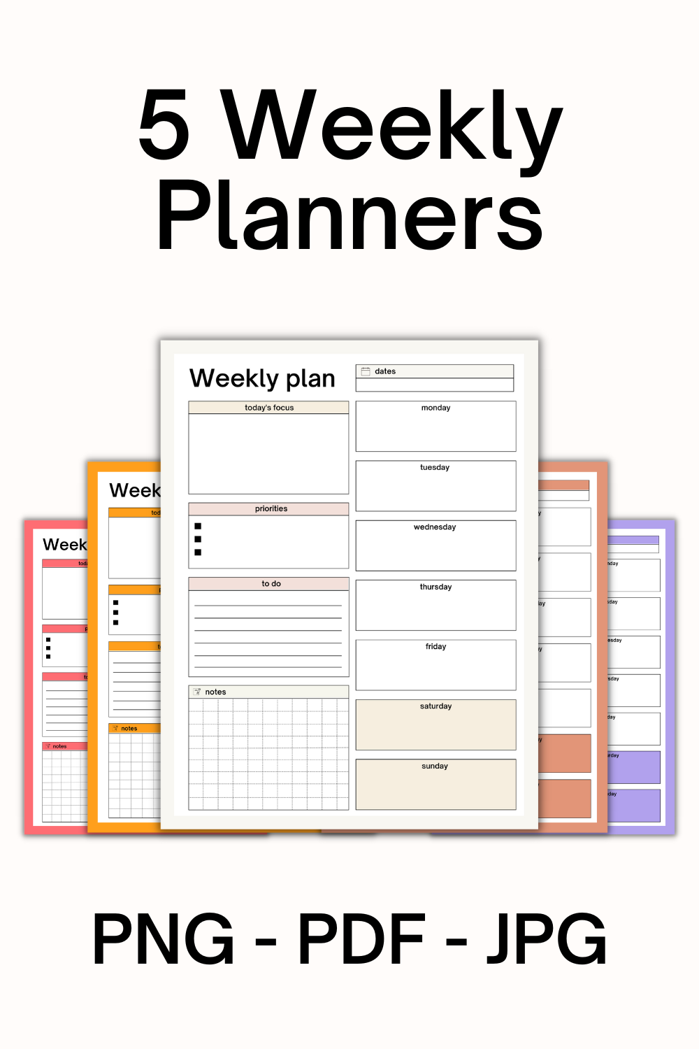 5 Modern Printable Weekly Planners pinterest preview image.