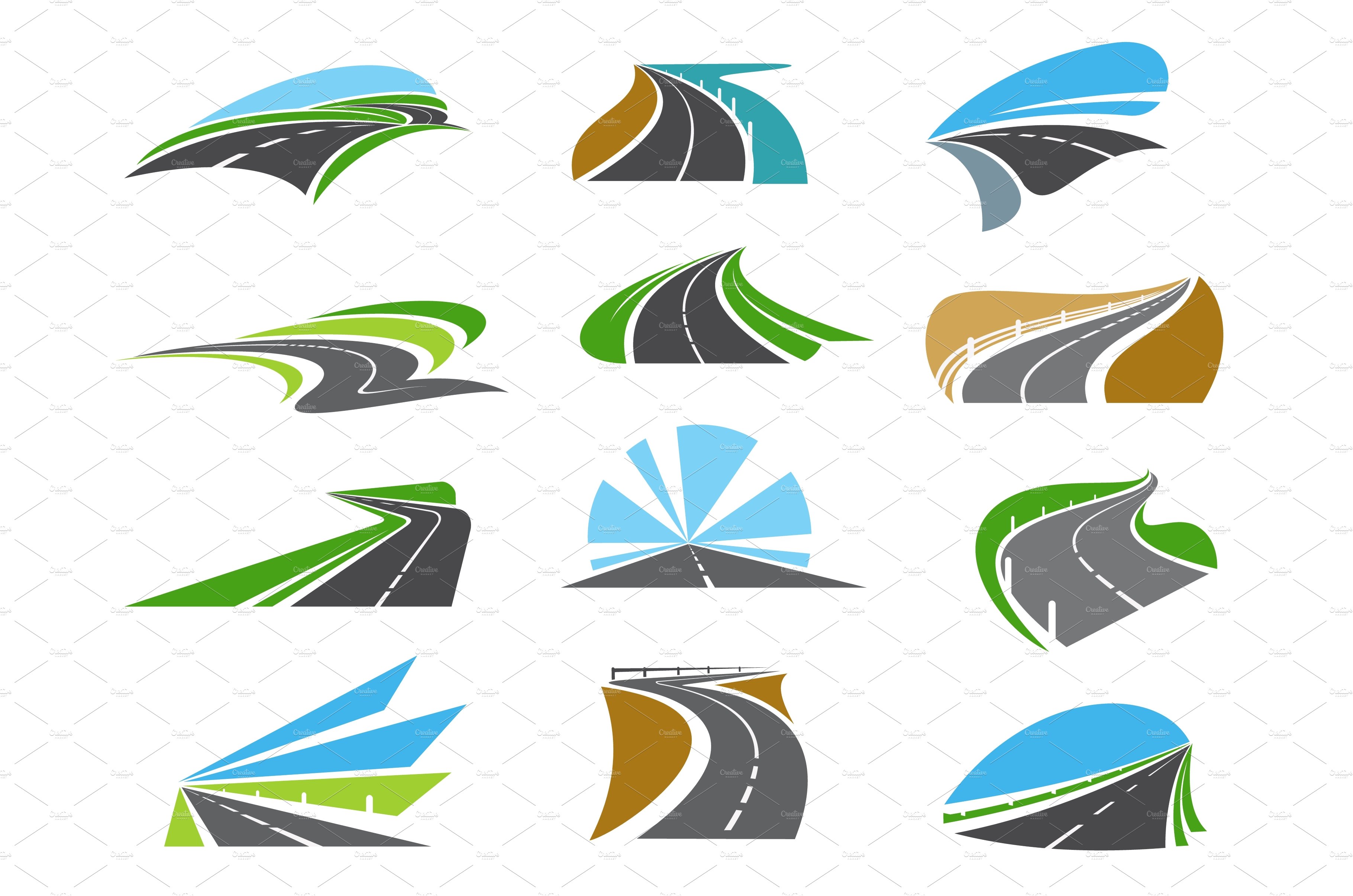 Freeway road and highway icons cover image.