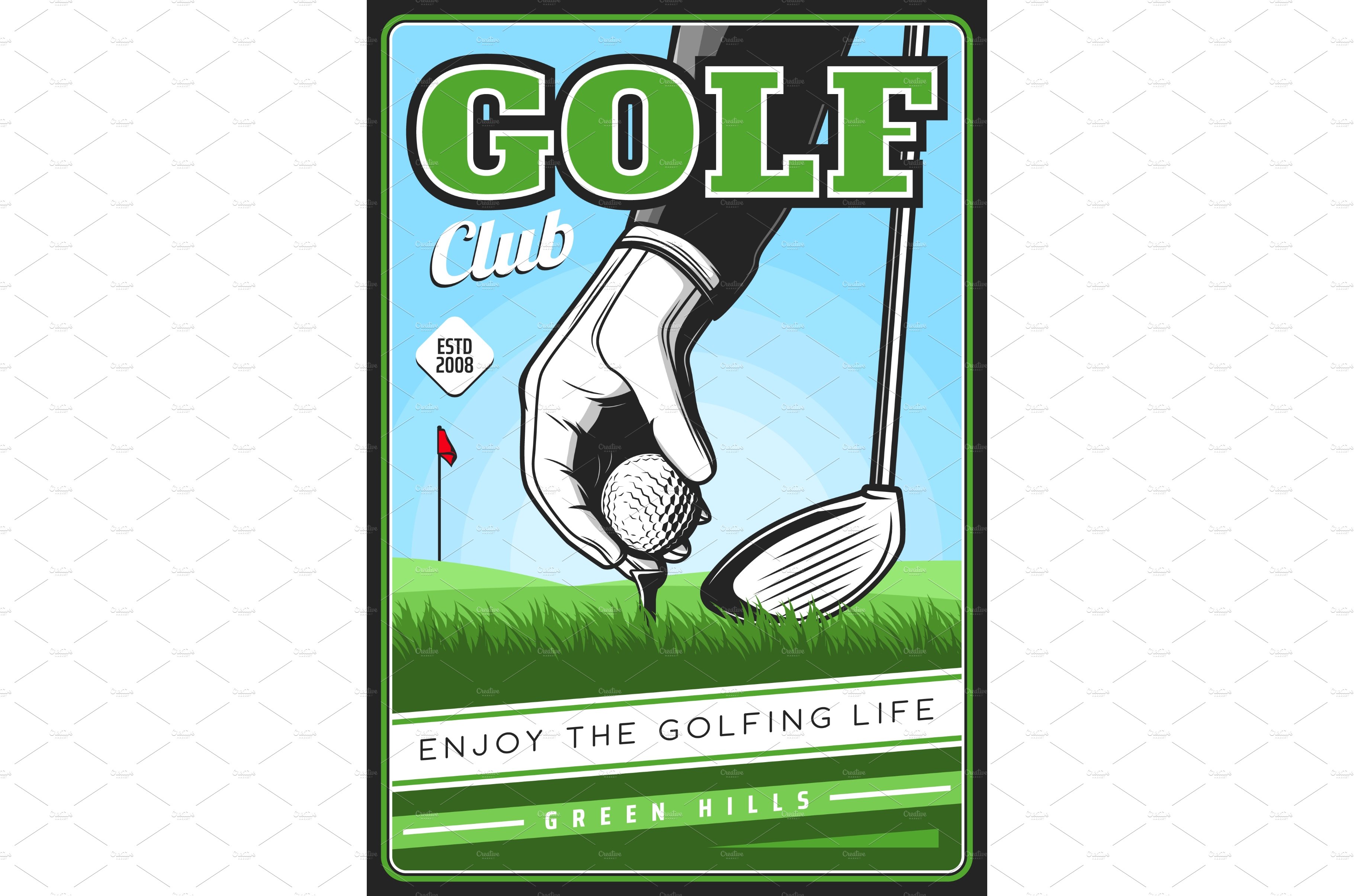 Golf club poster, golfing sport cover image.