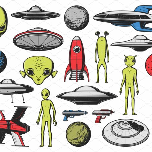Aliens, fictional UFO spaceships cover image.