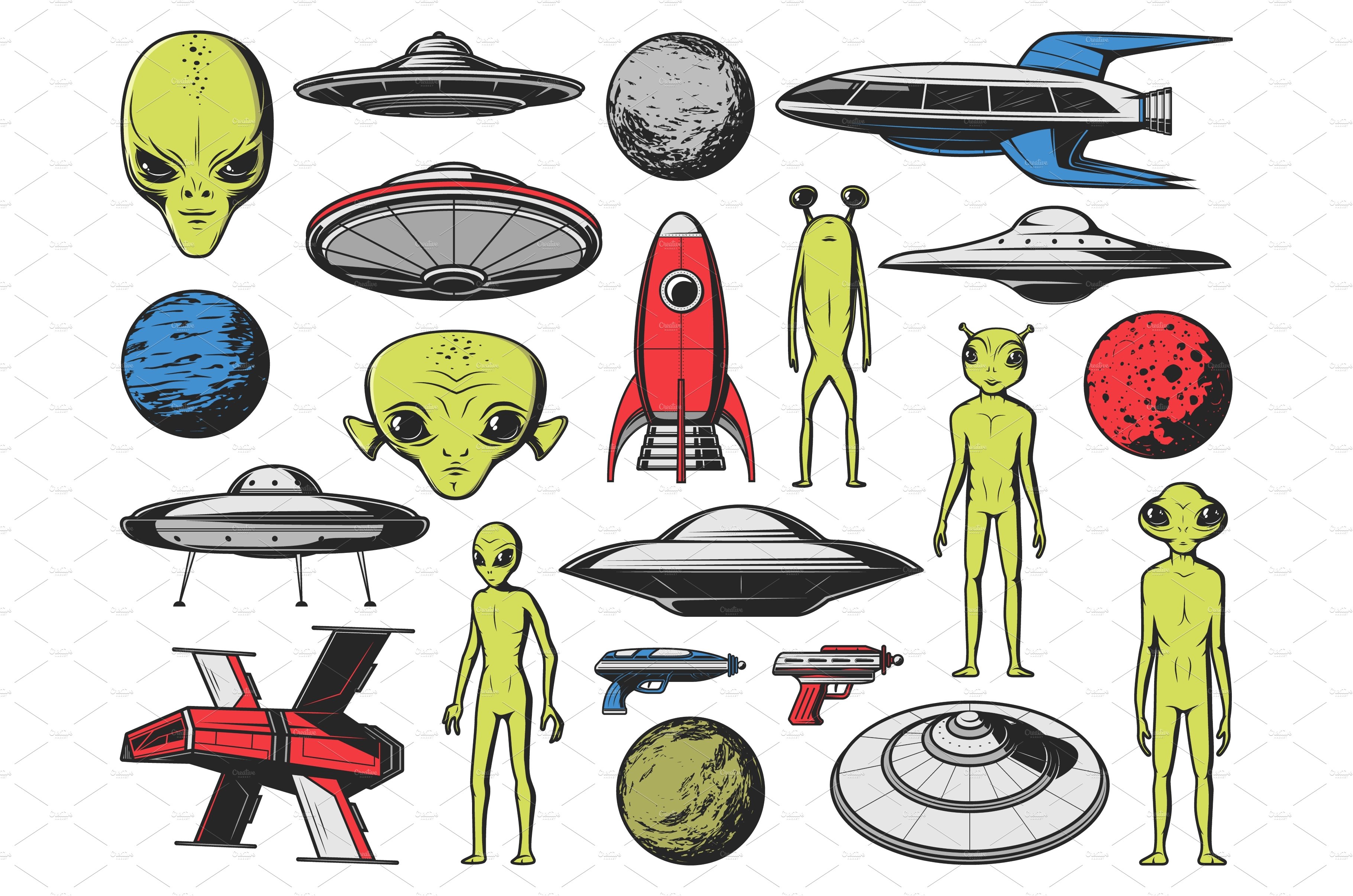 Aliens, fictional UFO spaceships cover image.
