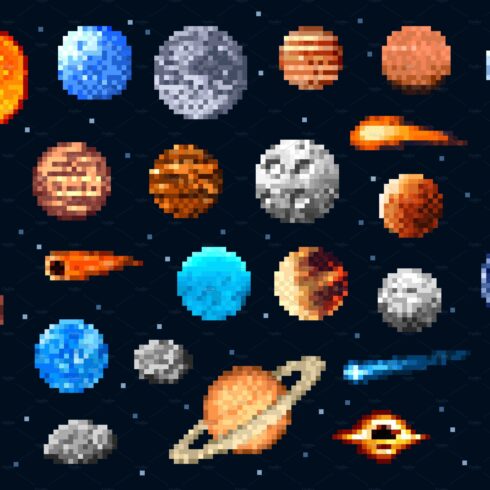 Pixel space planets and stars cover image.