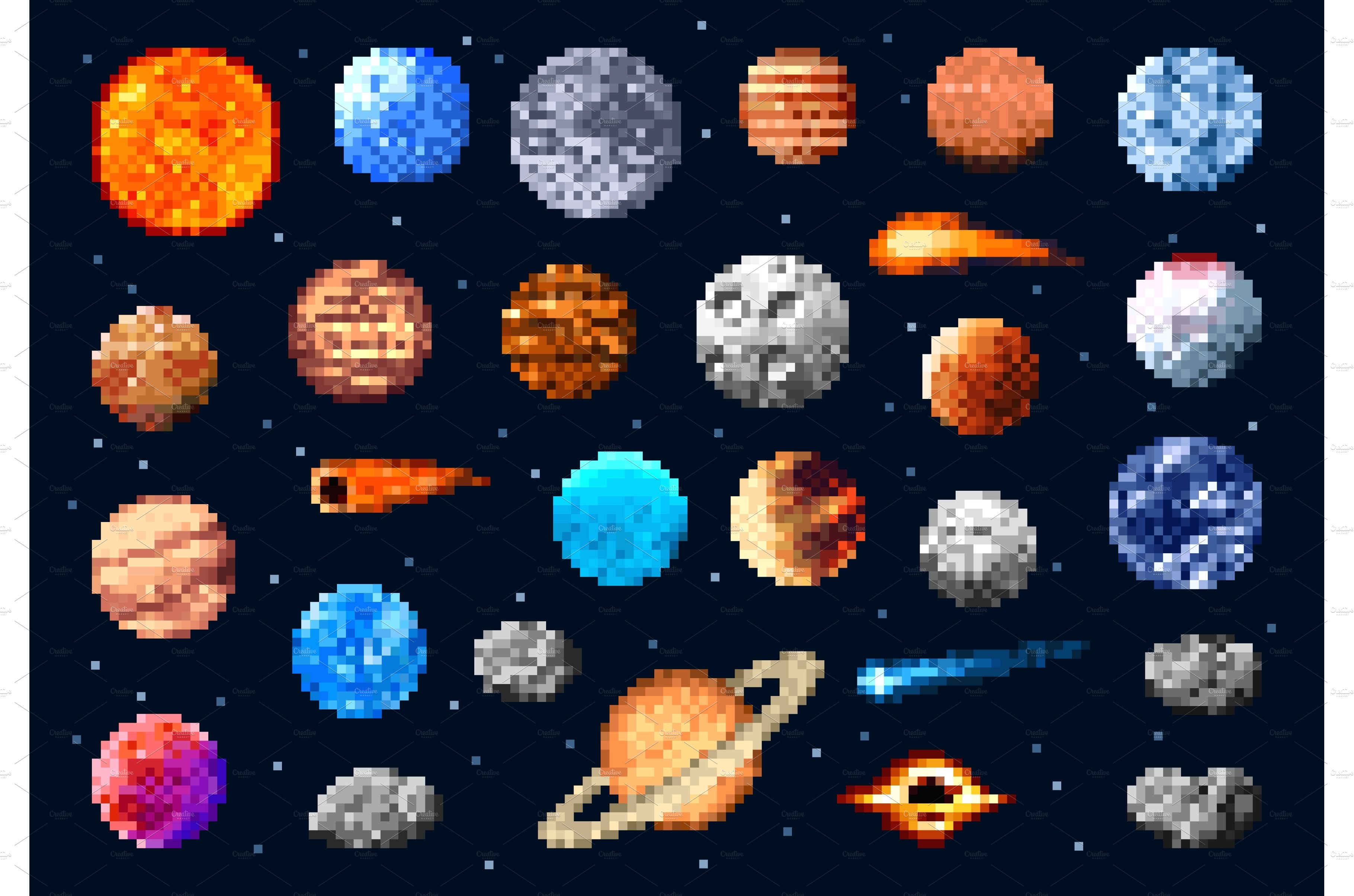 Pixel space planets and stars cover image.