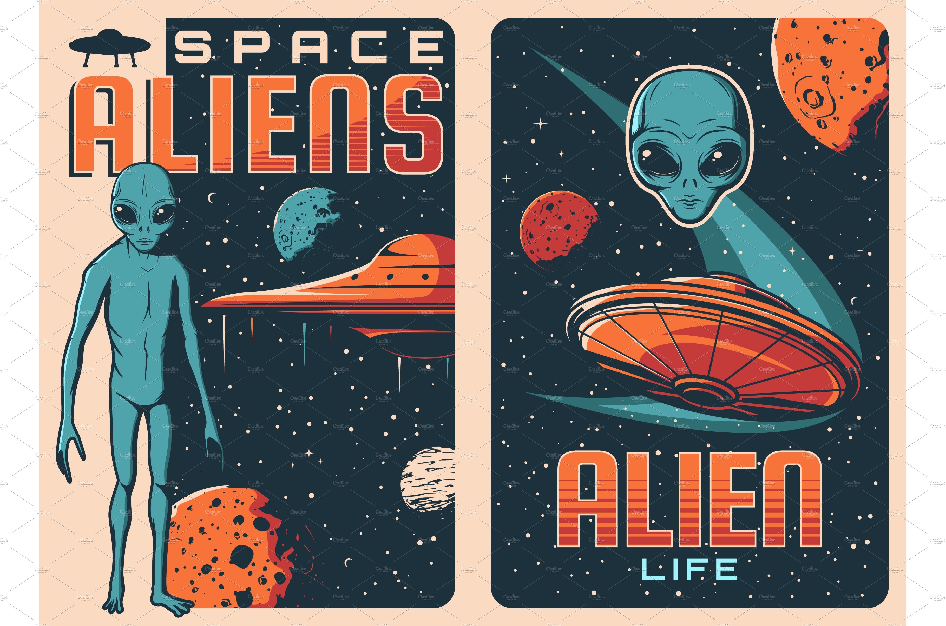 Aliens and UFO spaceships cover image.