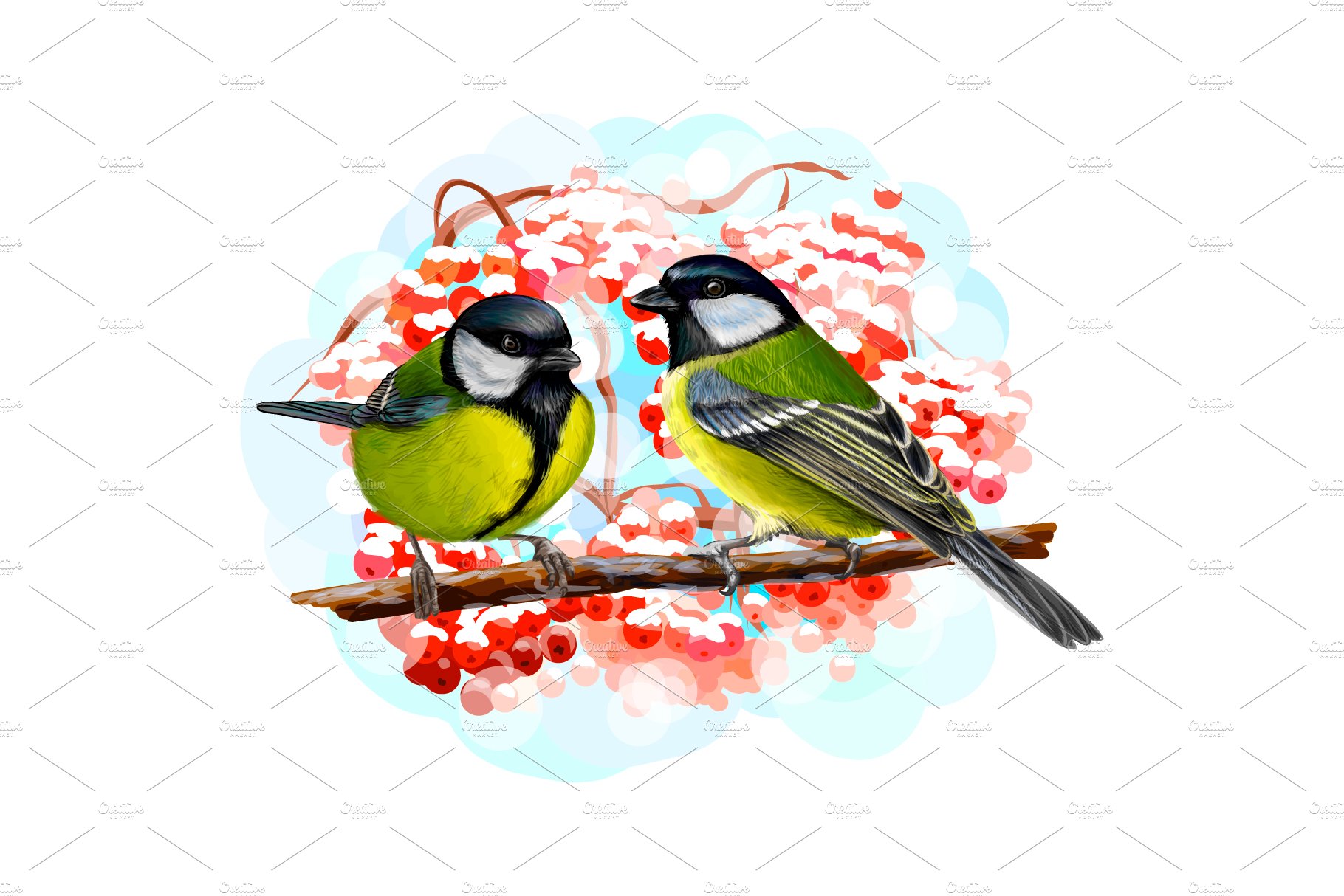 Tit birds sitting on a branch cover image.