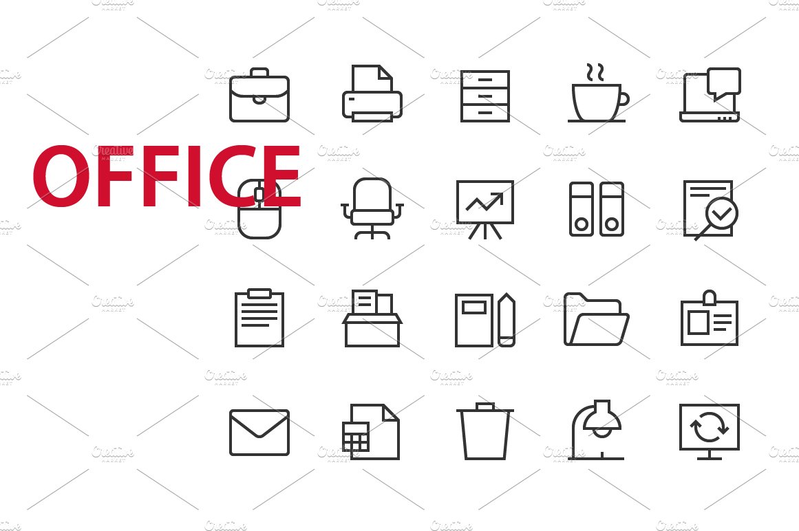 20 Office UI icons cover image.