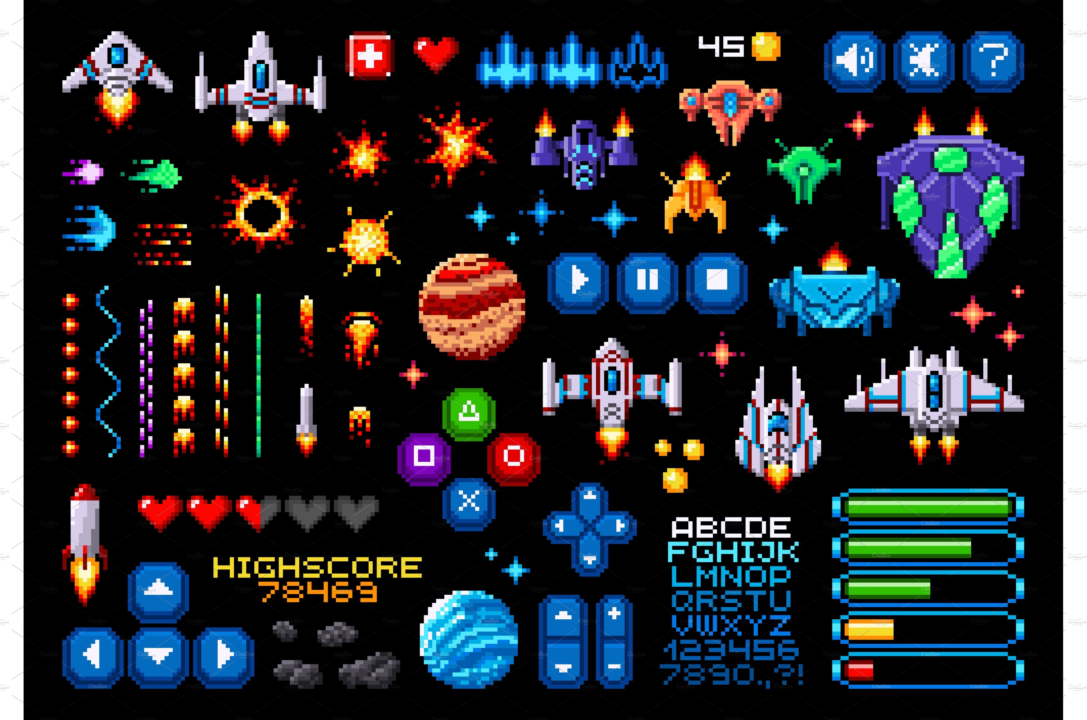 8bit pixel art game asset with space cover image.