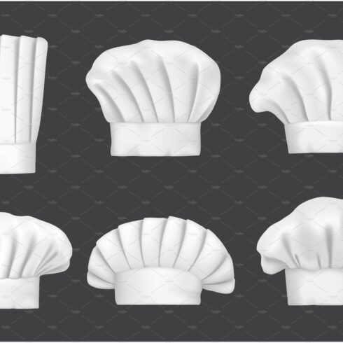 Chef hats, realistic 3D cook toques cover image.