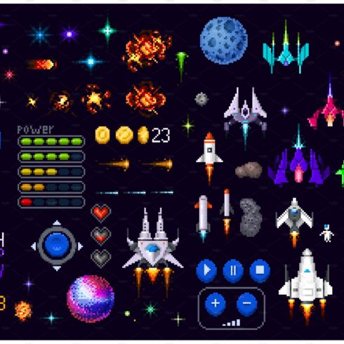 Space game asset 8 bit pixel art cover image.