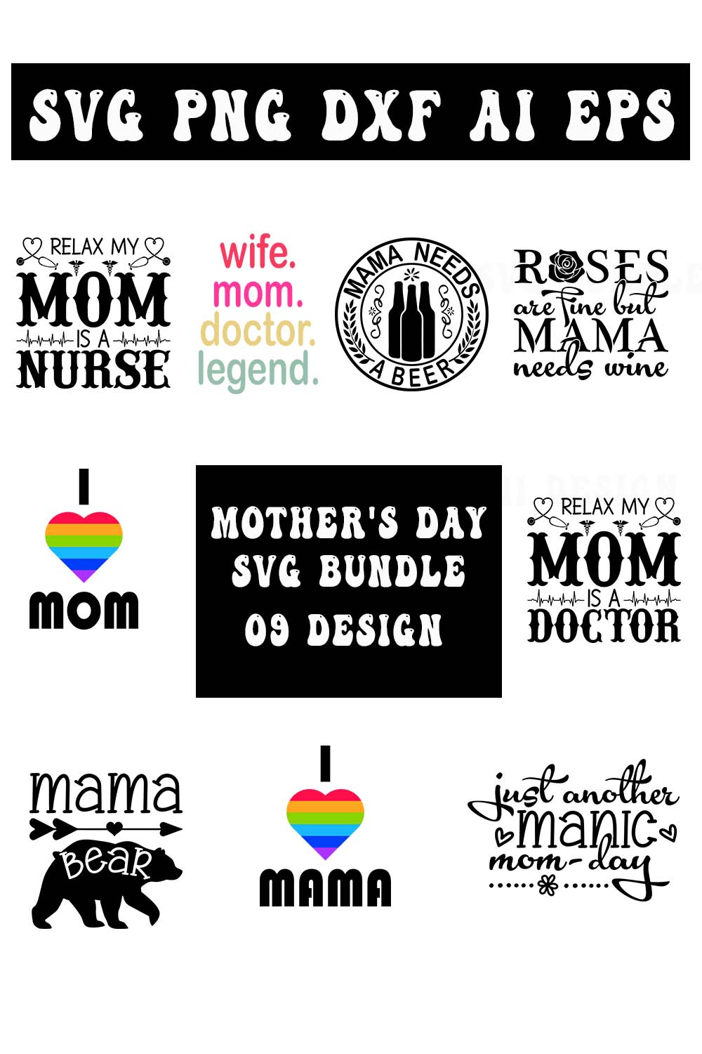 Mother's Day SVG Design Bundle pinterest preview image.