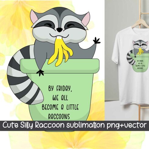 Cute Raccoon Sublimation Design for t-shirtsPNG cover image.
