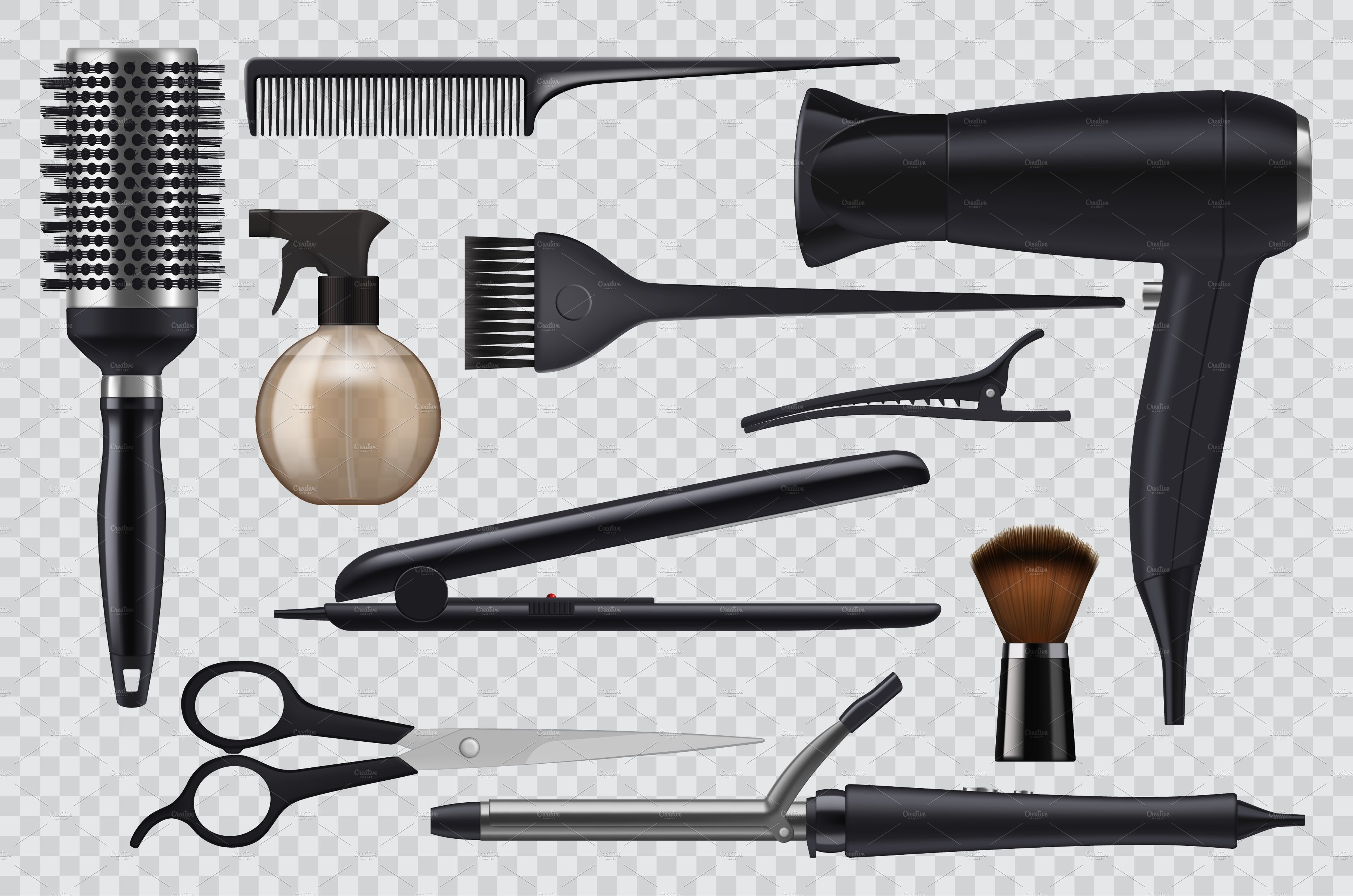 Realistic hairdresser tools cover image.