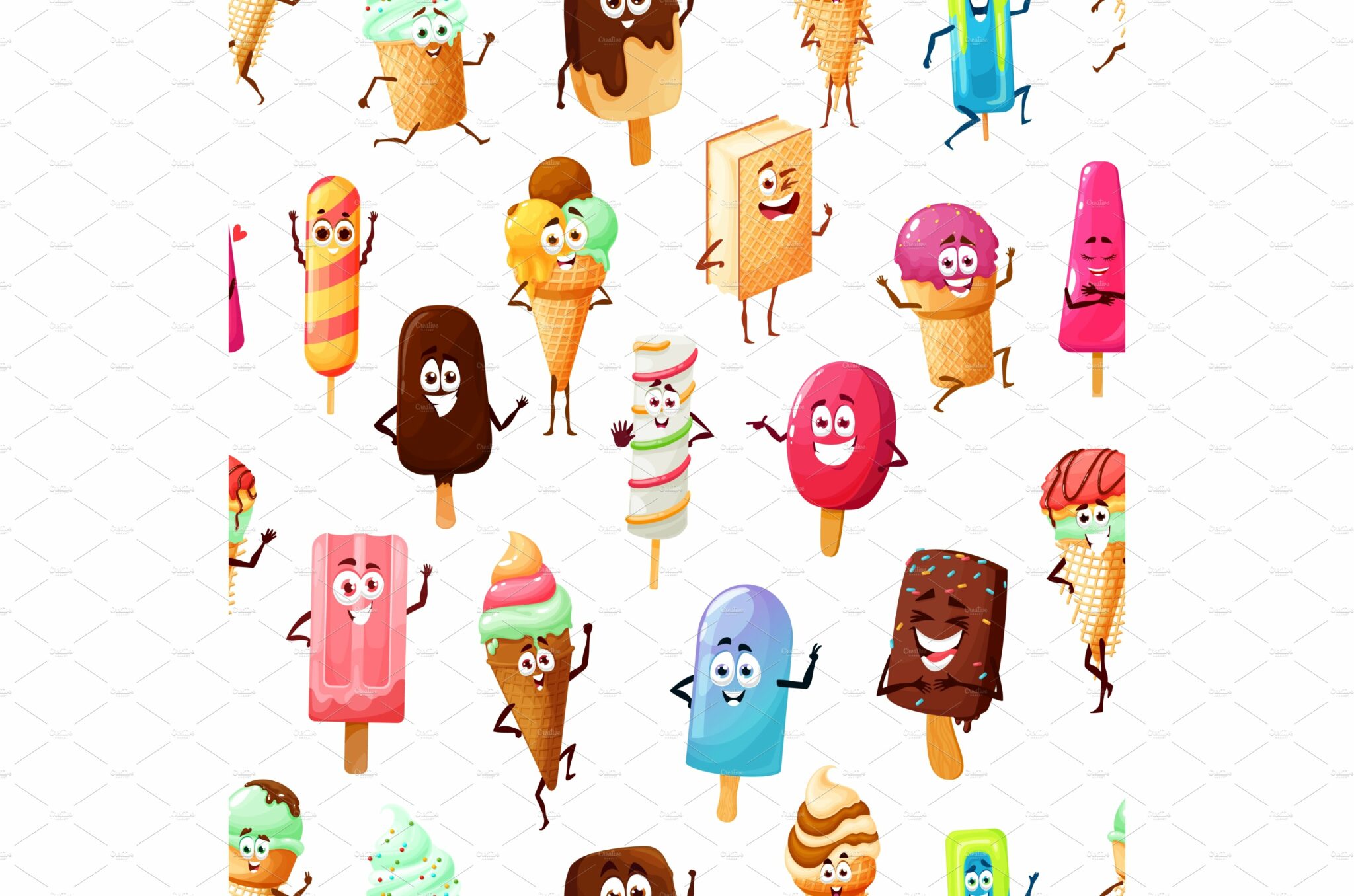 Ice cream characters pattern MasterBundles