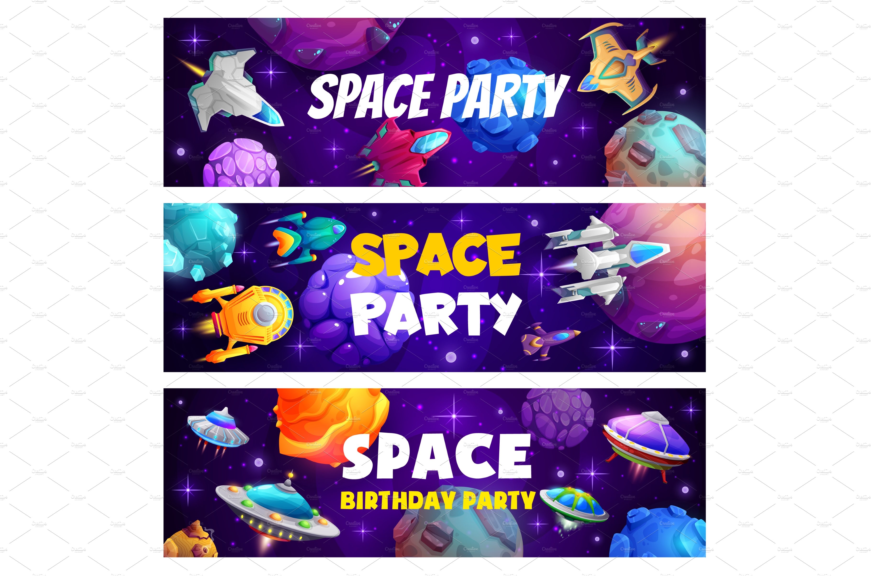Space party, spacecrafts, rockets cover image.