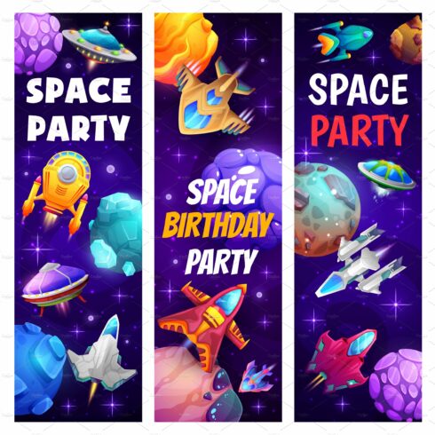 Space party, spacecrafts, rockets cover image.