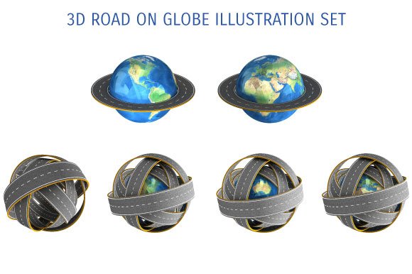 3D ROAD ON GLOBE ILLUSTRATION SET cover image.