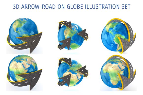 3D ARROW ROAD ON GLOBE ILLUSTRATION cover image.