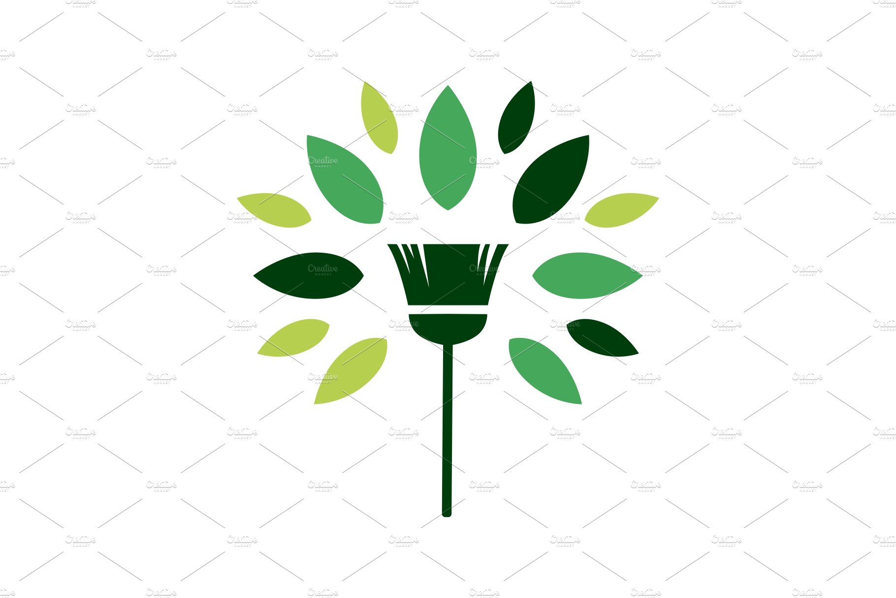 broom tree leaf clean logo vector cover image.