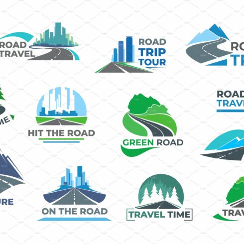 Road travel, highway icons cover image.
