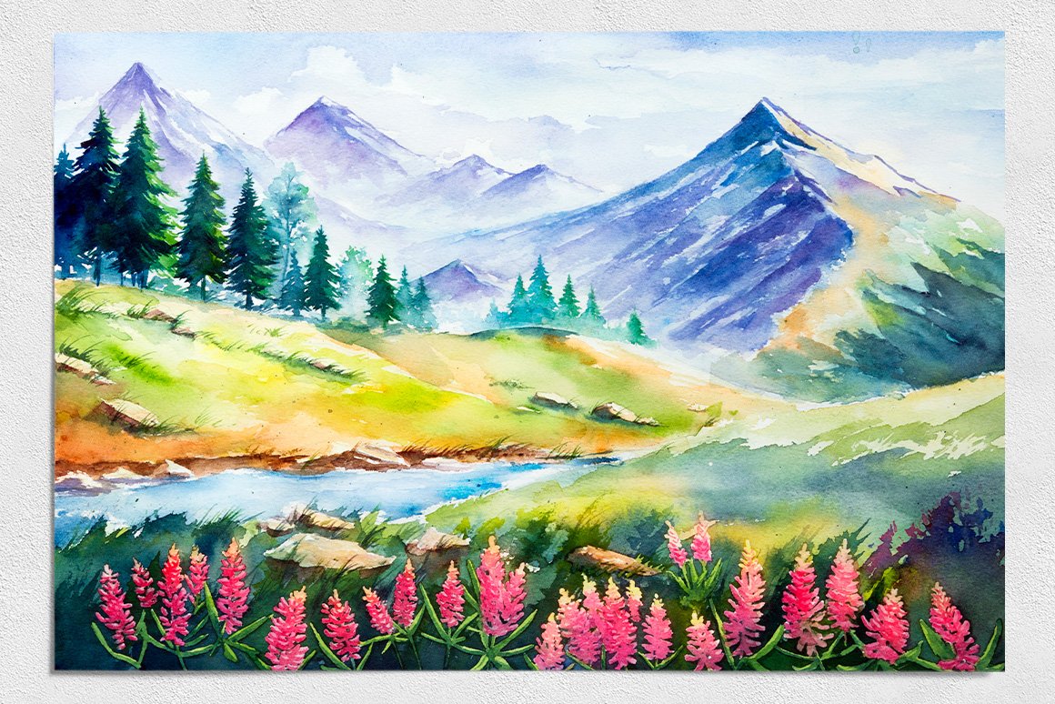 Spring Landscapes. Watercolor. preview image.