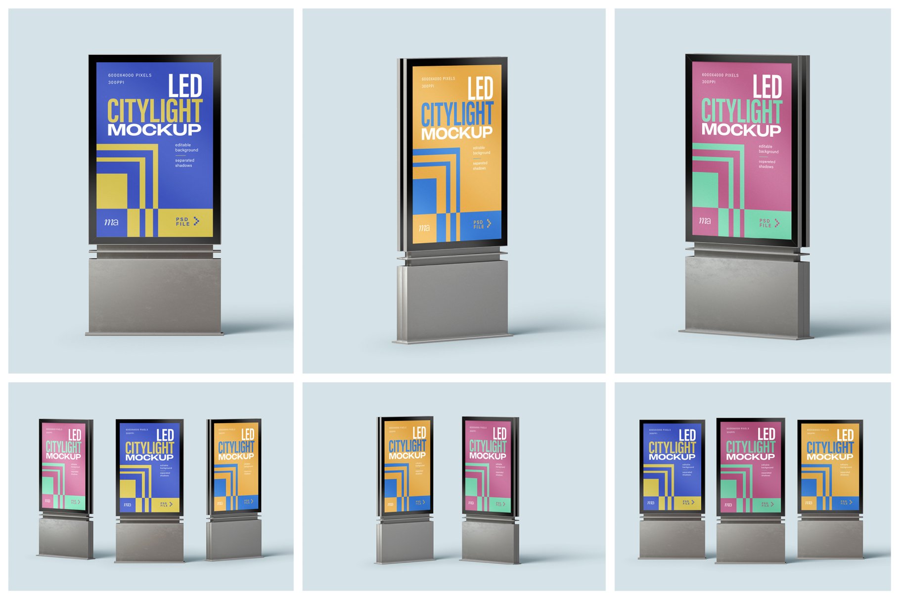 LED Citylight Poster Mockup Set preview image.