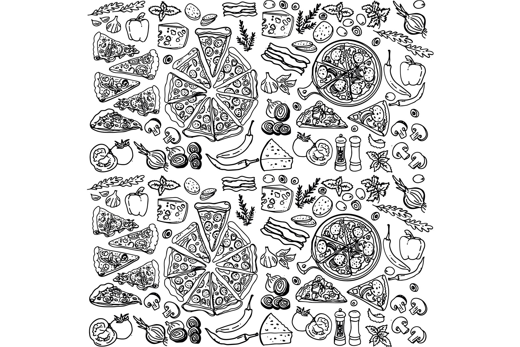 Pizza Set + Seamless Pattern preview image.