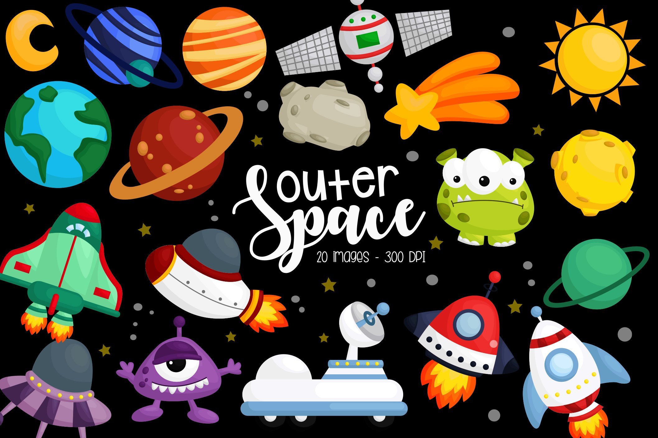 Galaxy and Space Clipart cover image.