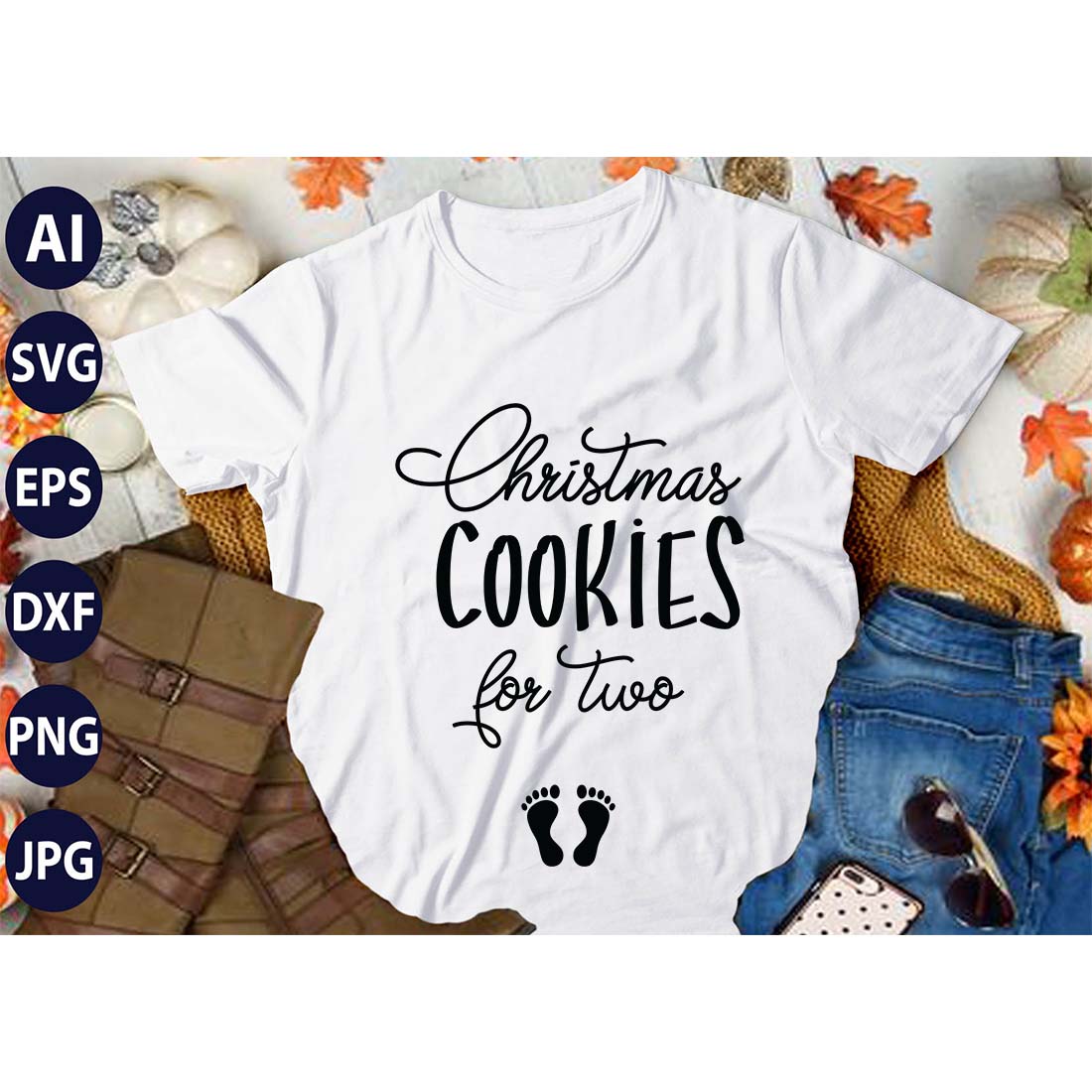 Christmas Cookies For Two, SVG T-Shirt Design |Christmas Retro It's All About Jesus Typography Tshirt Design | Ai, Svg, Eps, Dxf, Jpeg, Png, Instant download T-Shirt | 100% print-ready Digital vector file preview image.