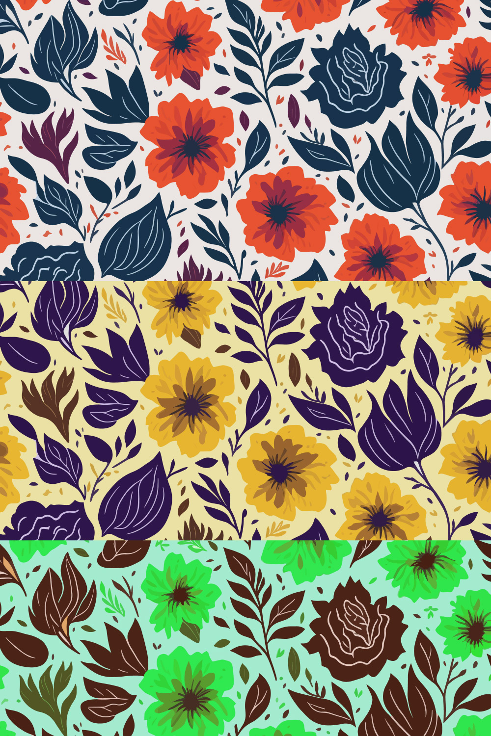 3 sets of flower pattern designs pinterest preview image.
