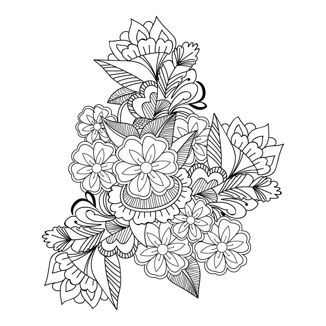 Doodle flower bouquet of line art, lovely design Easy sketch art of peony flower, line art bouquets of floral hand drawn illustration, doodle zentangle, cover image.