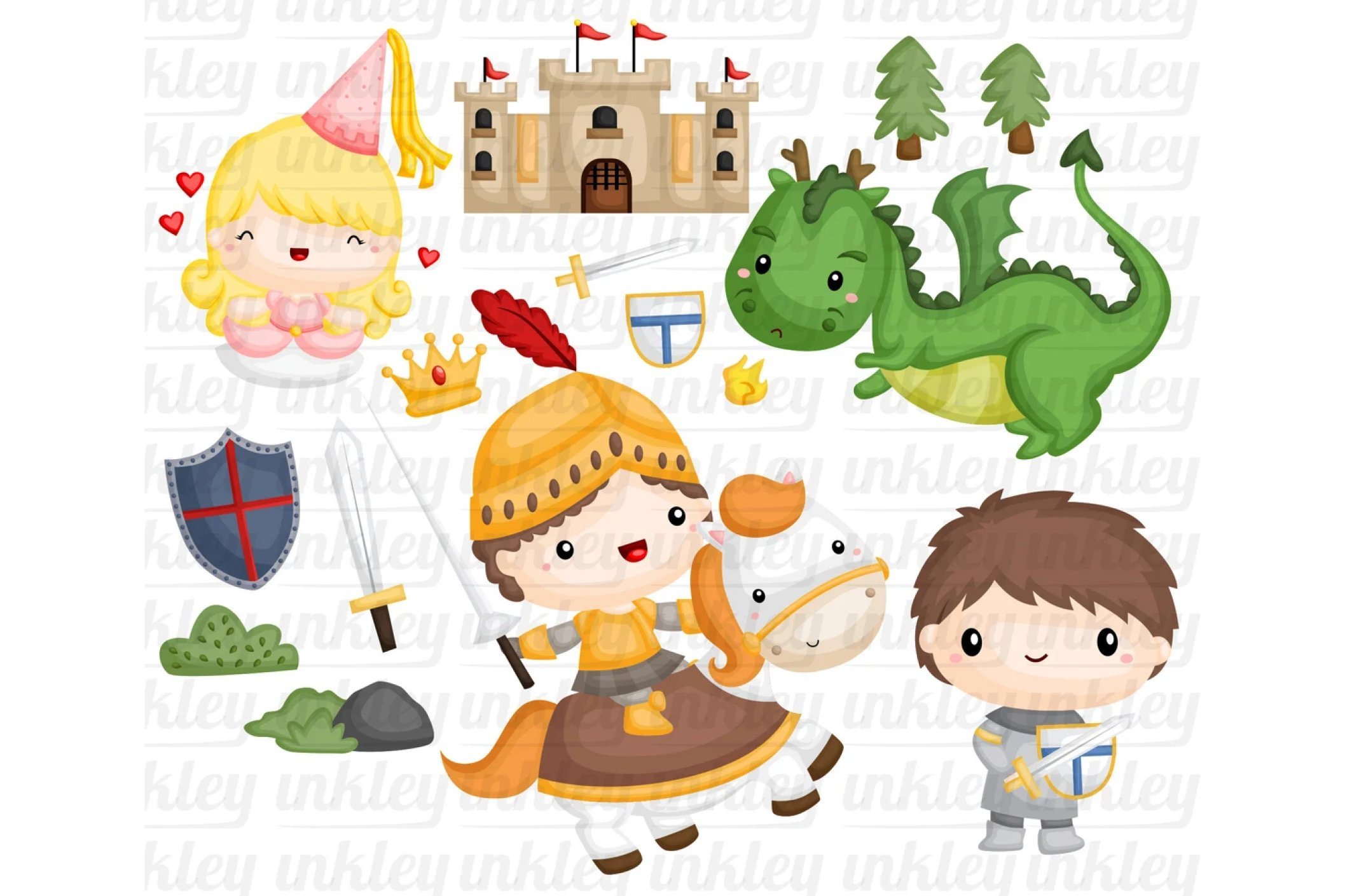 Knight, Princess, andDragon Clipart preview image.