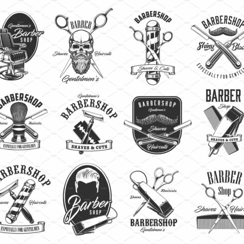 Barbershop, shave, hairdresser icons cover image.