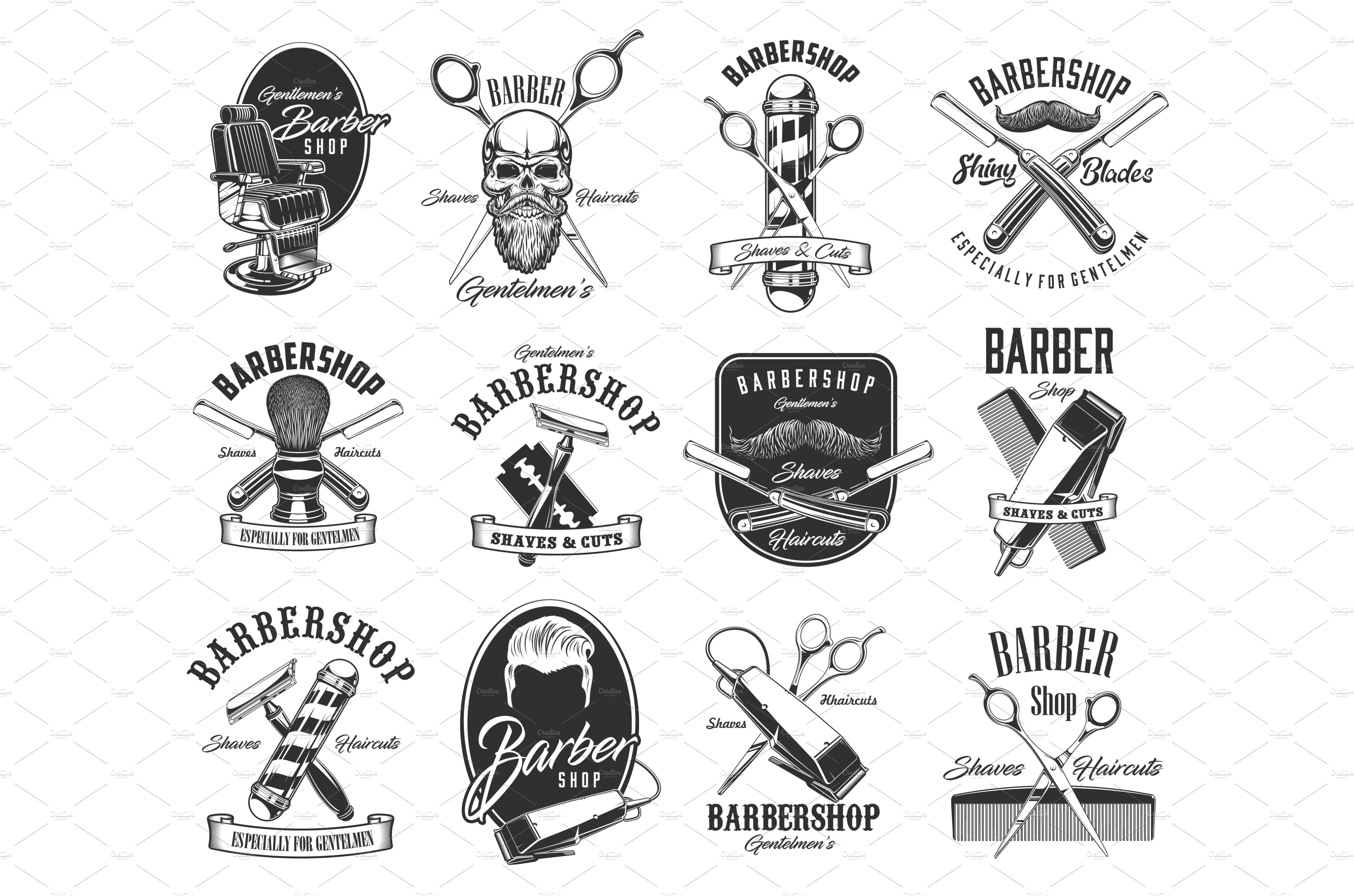 Barbershop, shave, hairdresser icons cover image.