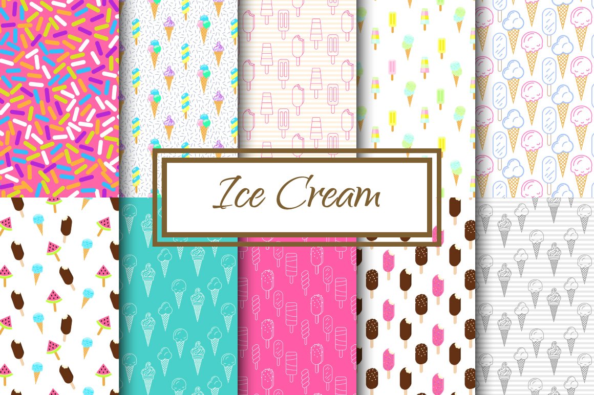 Yummy Ice Cream vector patterns cover image.