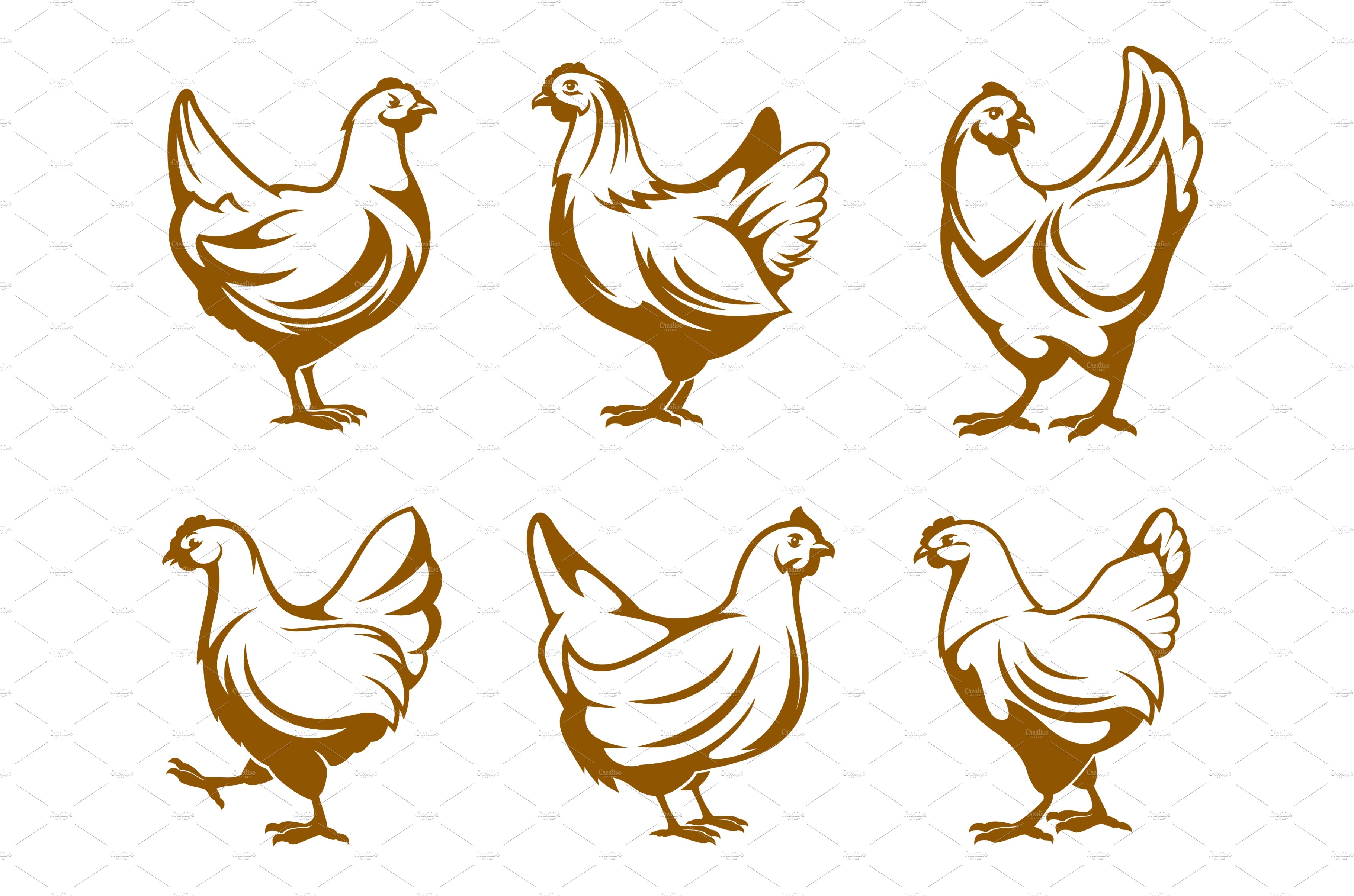 Hen icons, chicken farm and poultry cover image.