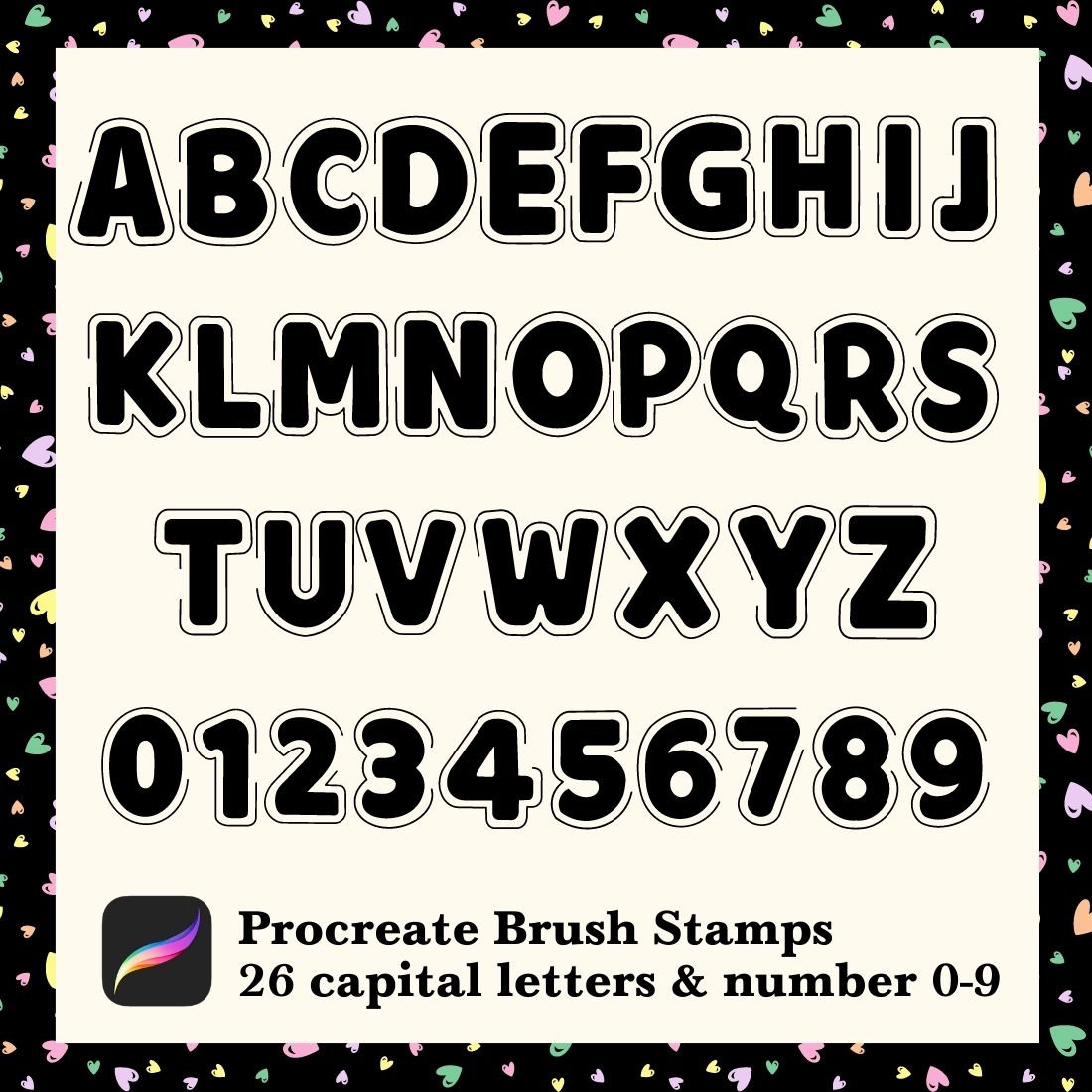 Alphabet & Number Brush Stamp Procreate preview image.