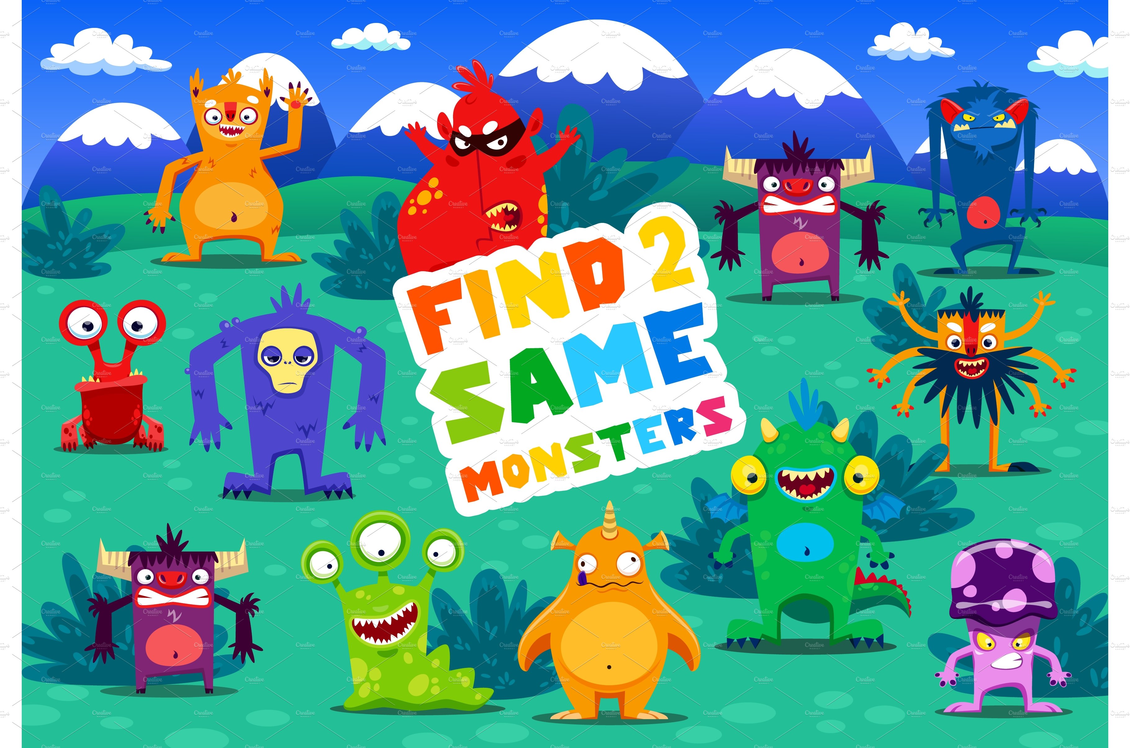 Find two same cartoon monsters cover image.