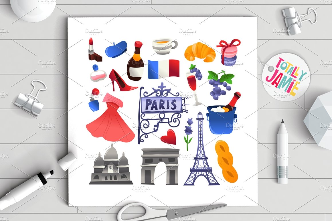 Super Cute Paris Culture Icons Set cover image.