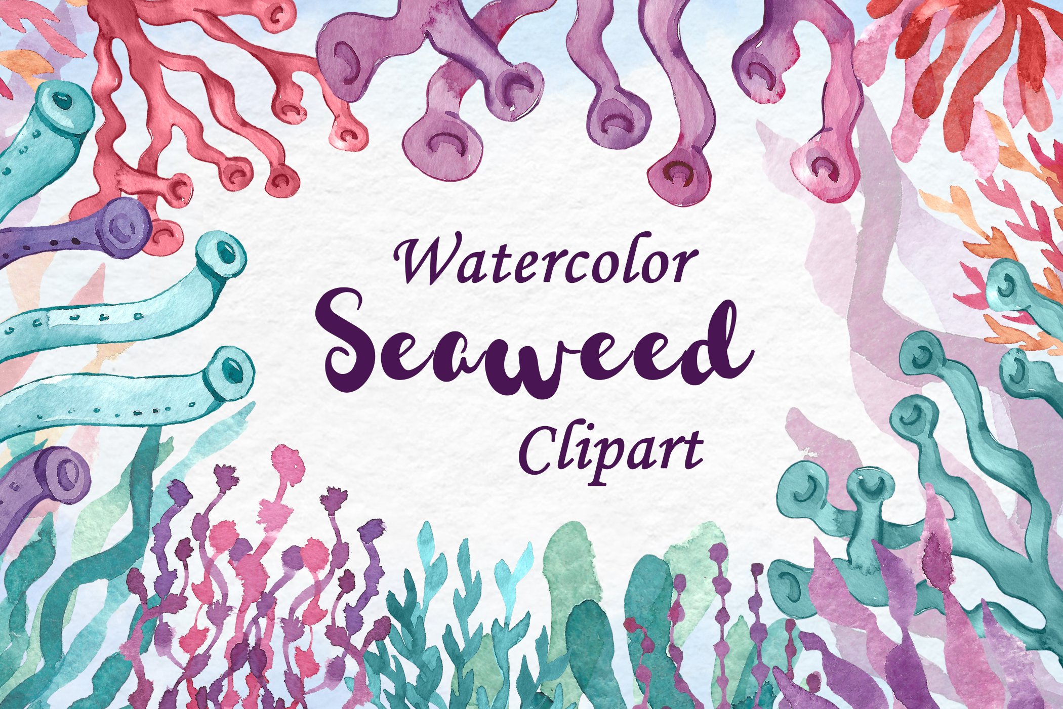 Watercolor Seaweed Clipart cover image.