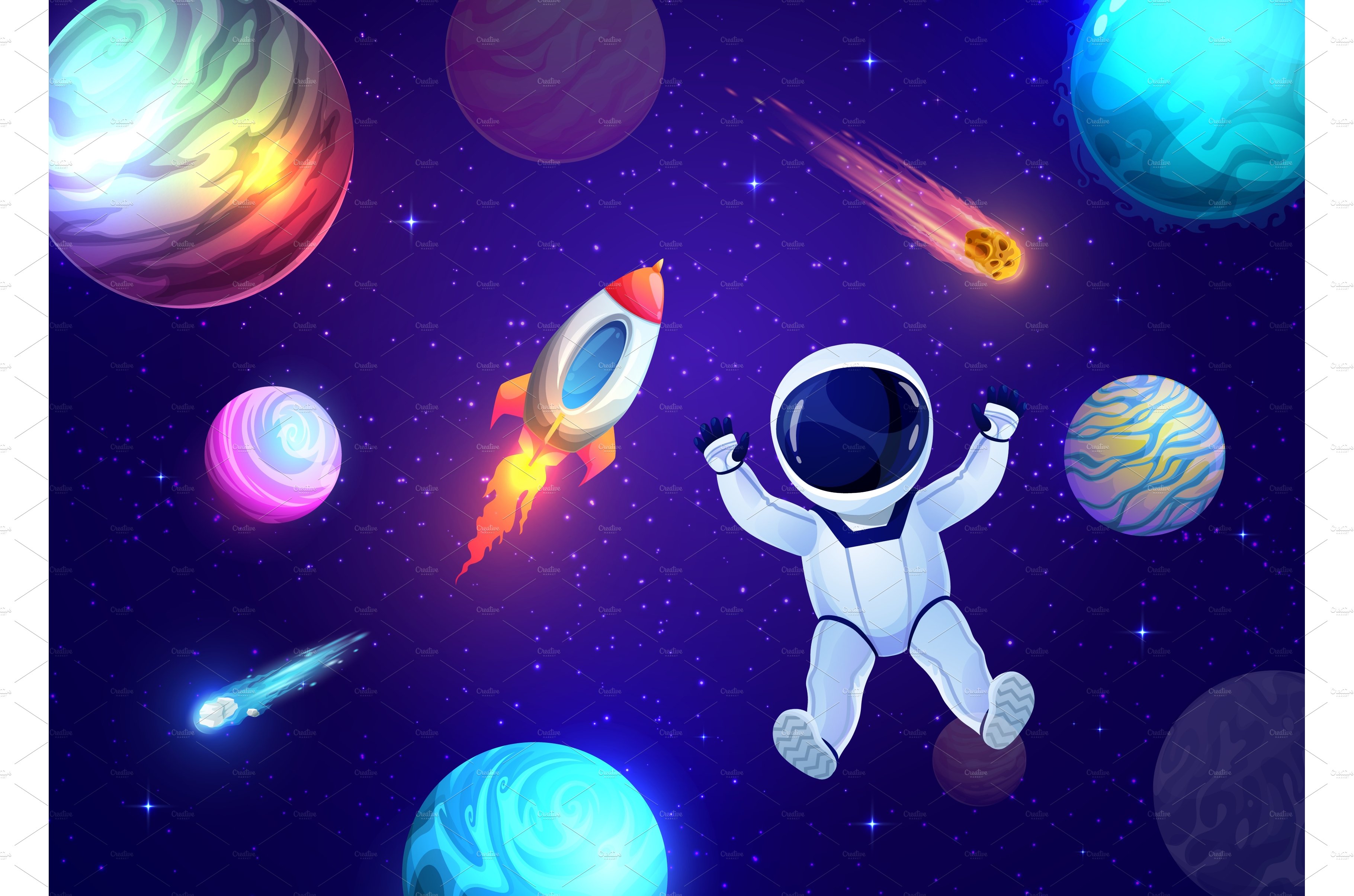 Cartoon astronaut in outer space cover image.