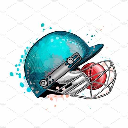 Cricket helmet with ball cover image.