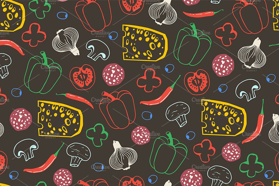 pattern ingredients for pizza preview image.