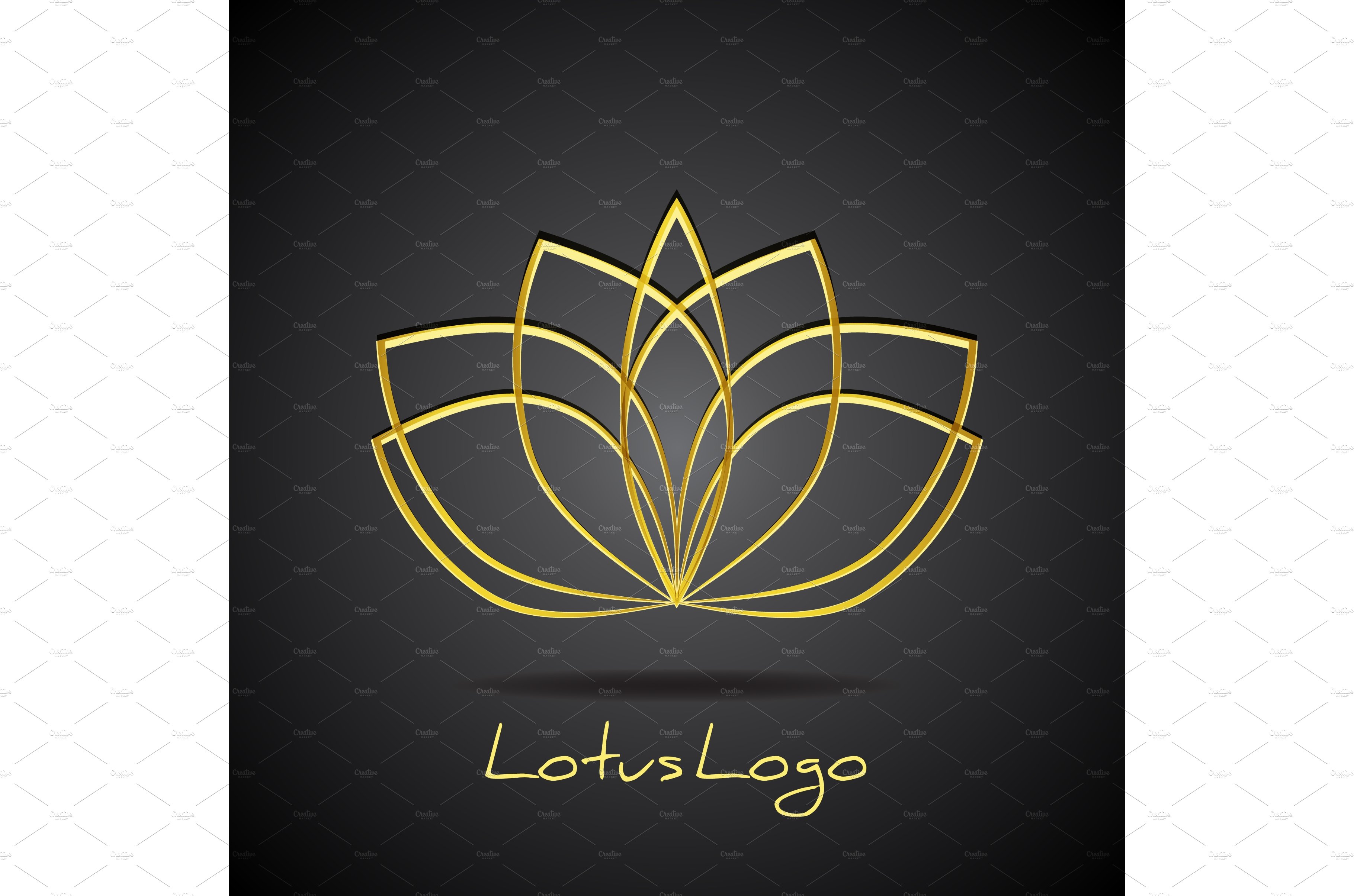 Golden line lotus logo on black cover image.